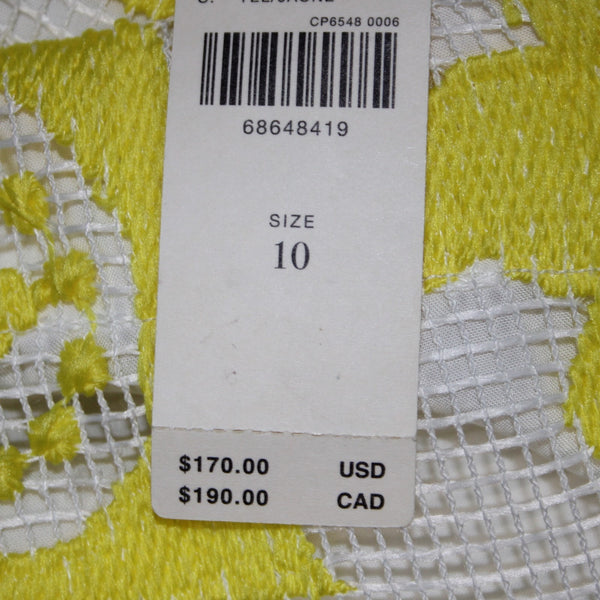 Maeve Dress NEW $170 Sz 10 Yellow White Lined Embroidered V Neck Poly Viscose