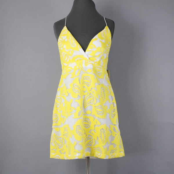 Maeve Dress NEW $170 Sz 10 Yellow White Lined Embroidered V Neck Poly Viscose