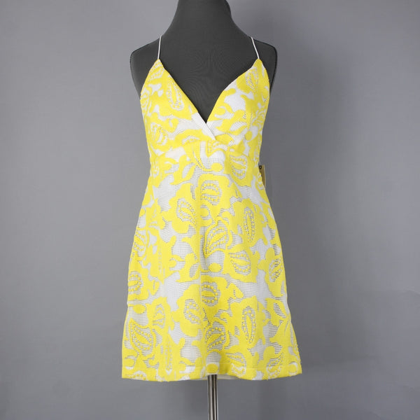 Maeve Dress NEW $170 Sz 10 Yellow White Lined Embroidered V Neck Poly Viscose