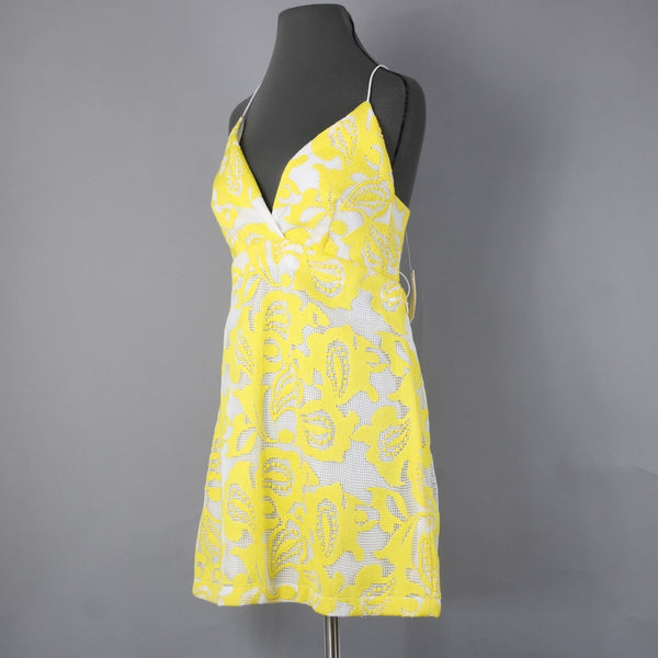 Maeve Dress NEW $170 Sz 10 Yellow White Lined Embroidered V Neck Poly Viscose
