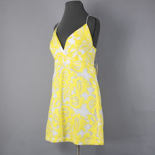 Maeve Dress NEW $170 Sz 10 Yellow White Lined Embroidered V Neck Poly Viscose