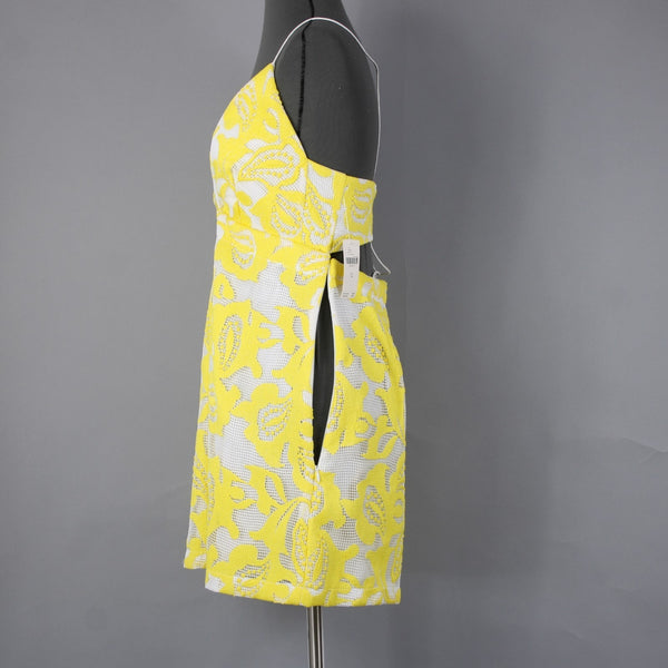 Maeve Dress NEW $170 Sz 10 Yellow White Lined Embroidered V Neck Poly Viscose