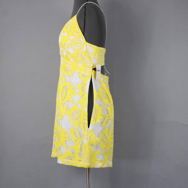 Maeve Dress NEW $170 Sz 10 Yellow White Lined Embroidered V Neck Poly Viscose