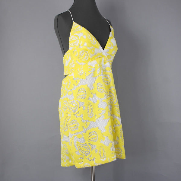 Maeve Dress NEW $170 Sz 10 Yellow White Lined Embroidered V Neck Poly Viscose