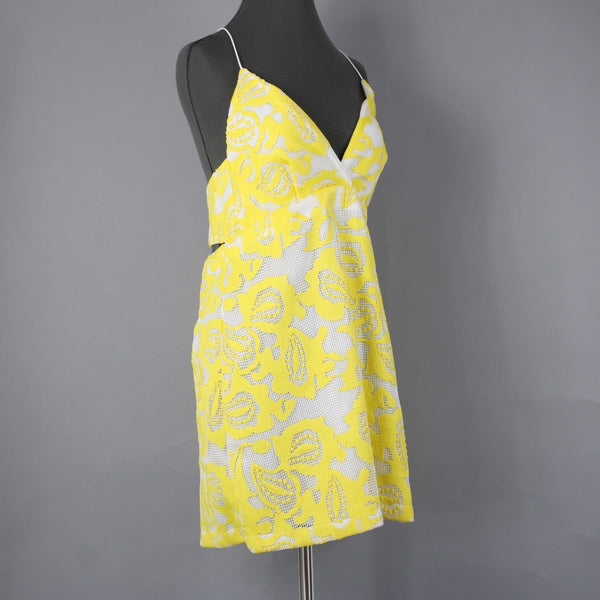 Maeve Dress NEW $170 Sz 10 Yellow White Lined Embroidered V Neck Poly Viscose