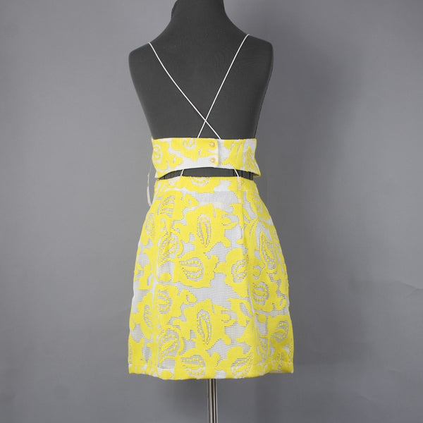 Maeve Dress NEW $170 Sz 10 Yellow White Lined Embroidered V Neck Poly Viscose