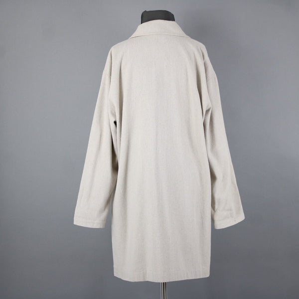 Engayla NEW $259 Sz OS Cream Black Buttons Collared Knee Length Cotton Poly Coat