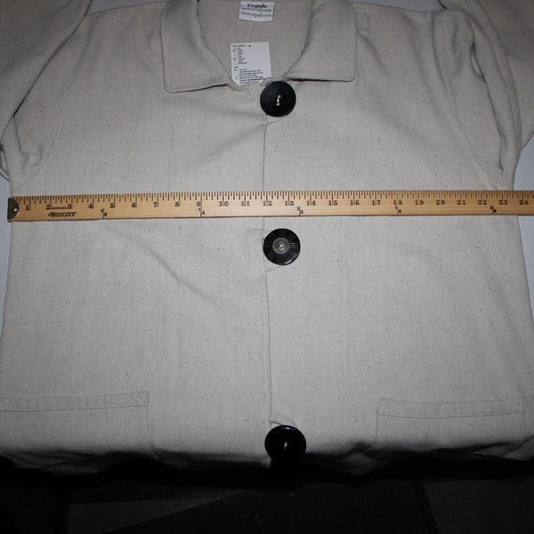 Engayla NEW $259 Sz OS Cream Black Buttons Collared Knee Length Cotton Poly Coat