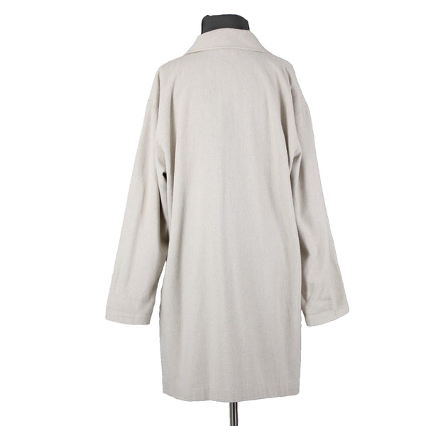 Engayla NEW $259 Sz OS Cream Black Buttons Collared Knee Length Cotton Poly Coat