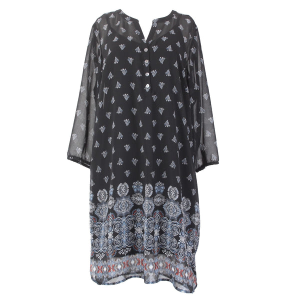 J Jill Dress NEW $129 Sz M Black White Multi Color Lined Cotton Rayon Dress