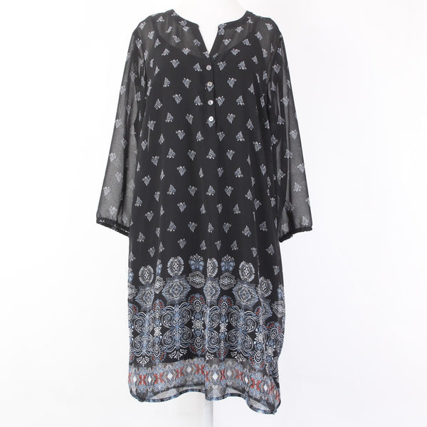 J Jill Dress NEW $129 Sz M Black White Multi Color Lined Cotton Rayon Dress