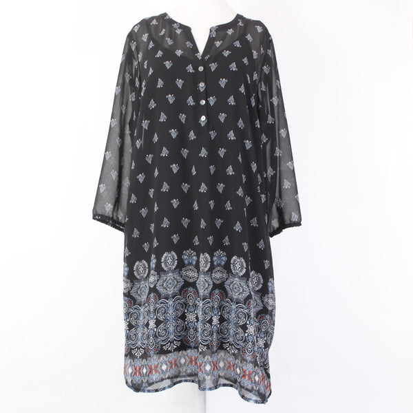 J Jill Dress NEW $129 Sz M Black White Multi Color Lined Cotton Rayon Dress