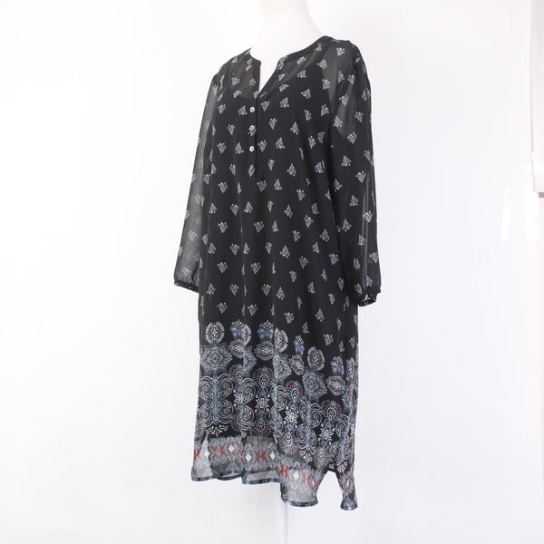 J Jill Dress NEW $129 Sz M Black White Multi Color Lined Cotton Rayon Dress