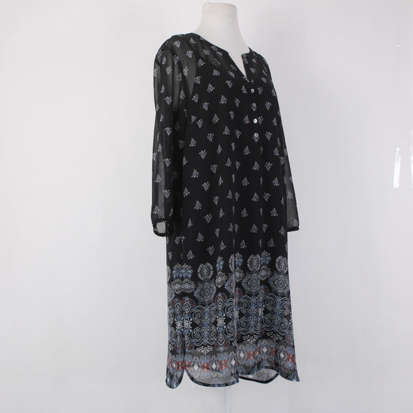 J Jill Dress NEW $129 Sz M Black White Multi Color Lined Cotton Rayon Dress