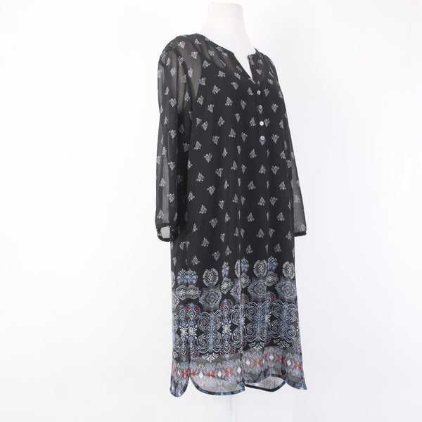 J Jill Dress NEW $129 Sz M Black White Multi Color Lined Cotton Rayon Dress