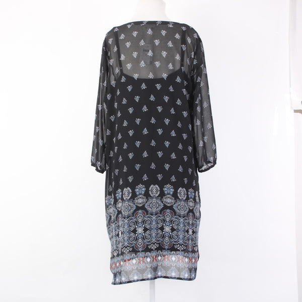 J Jill Dress NEW $129 Sz M Black White Multi Color Lined Cotton Rayon Dress