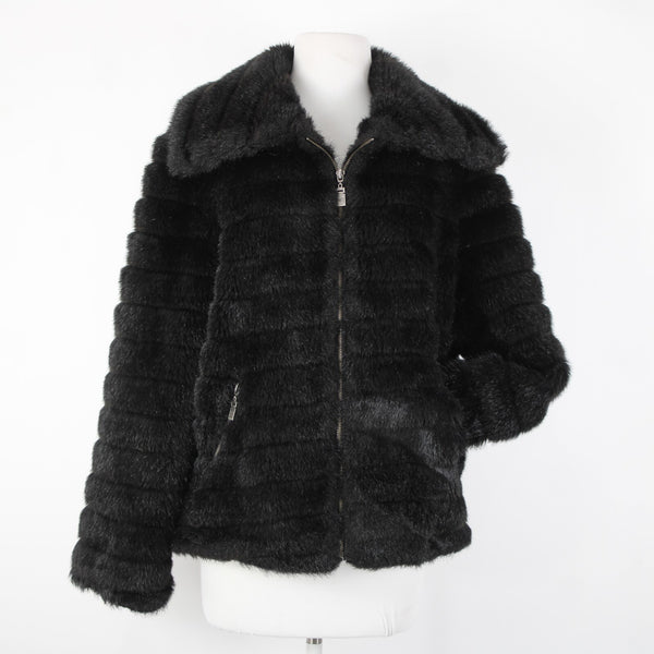 Alpine Studio Sz L Collared Pockets Faux Fur Lined Modarylic Polyester Jacket