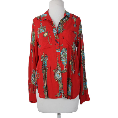 Maeve By Anthropologie NEW $78 Sz 6 Red Multi Color Buttons 100% Rayon Top