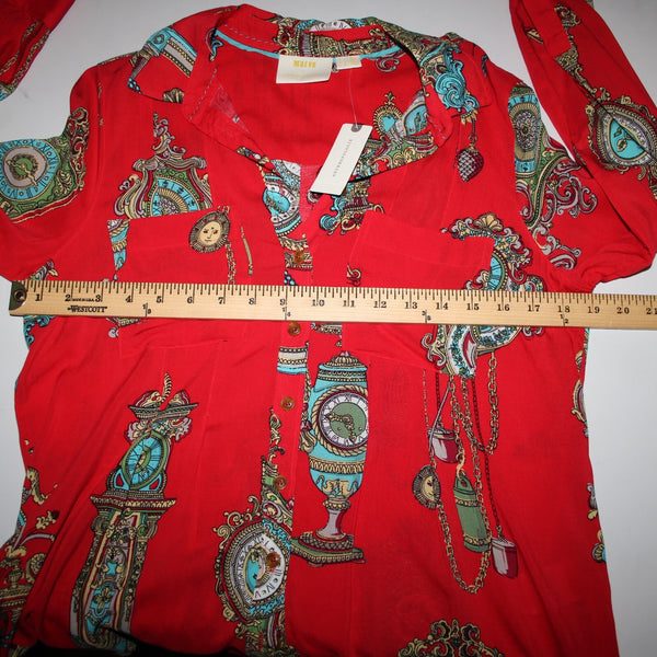 Maeve By Anthropologie NEW $78 Sz 6 Red Multi Color Buttons 100% Rayon Top