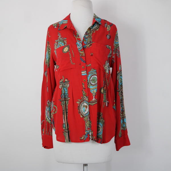 Maeve By Anthropologie NEW $78 Sz 6 Red Multi Color Buttons 100% Rayon Top