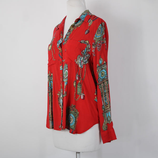 Maeve By Anthropologie NEW $78 Sz 6 Red Multi Color Buttons 100% Rayon Top