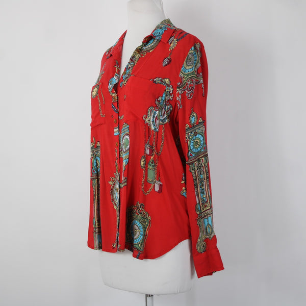 Maeve By Anthropologie NEW $78 Sz 6 Red Multi Color Buttons 100% Rayon Top