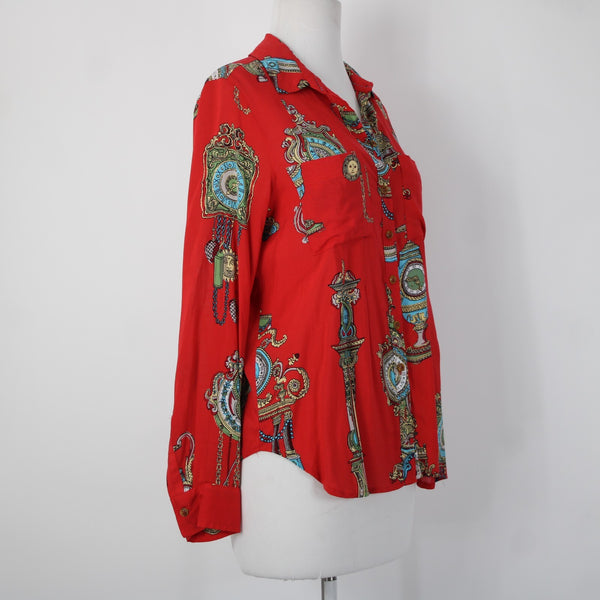 Maeve By Anthropologie NEW $78 Sz 6 Red Multi Color Buttons 100% Rayon Top