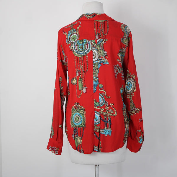 Maeve By Anthropologie NEW $78 Sz 6 Red Multi Color Buttons 100% Rayon Top