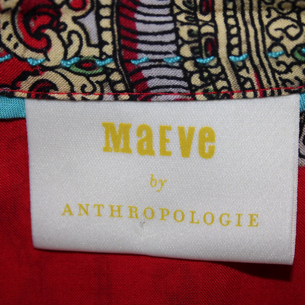 Maeve By Anthropologie NEW $78 Sz 6 Red Multi Color Buttons 100% Rayon Top