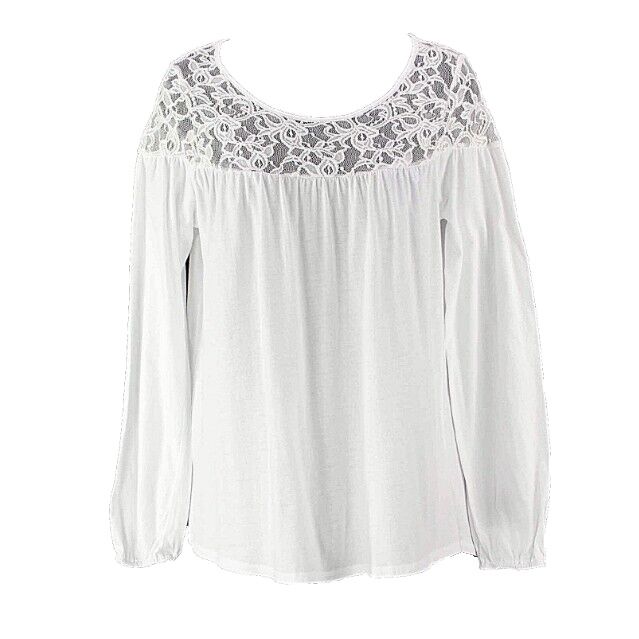 Sundance Sz XS White Cotton Modal Poly Nylon Spandex LS Lace Trim Hi Lo Top