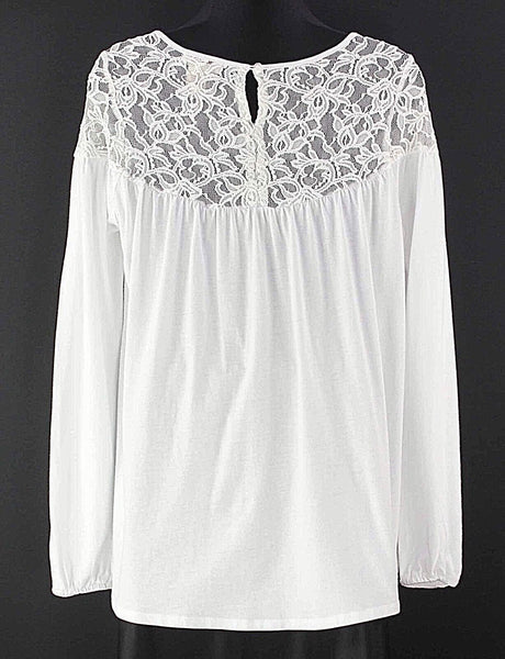 Sundance Sz XS White Cotton Modal Poly Nylon Spandex LS Lace Trim Hi Lo Top