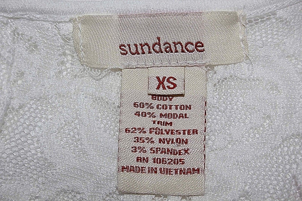 Sundance Sz XS White Cotton Modal Poly Nylon Spandex LS Lace Trim Hi Lo Top