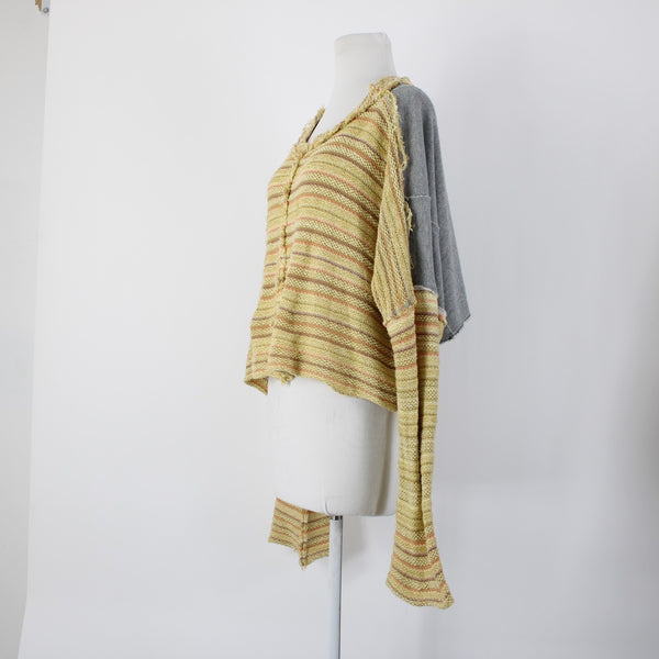 Free People Sz SP Yellow Gray Multicolor Bell Sleeve Crop Cotton Acrylic Sweater