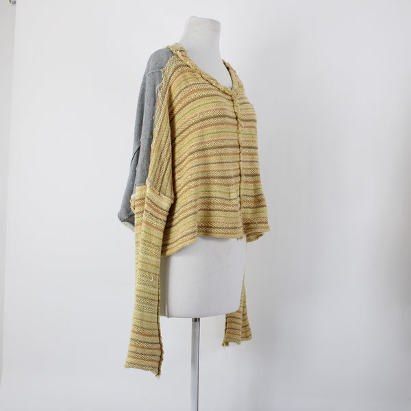 Free People Sz SP Yellow Gray Multicolor Bell Sleeve Crop Cotton Acrylic Sweater