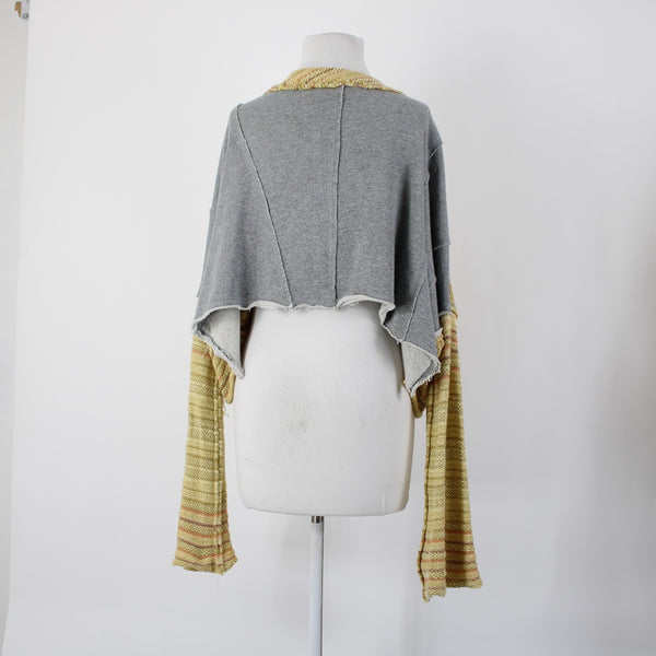 Free People Sz SP Yellow Gray Multicolor Bell Sleeve Crop Cotton Acrylic Sweater