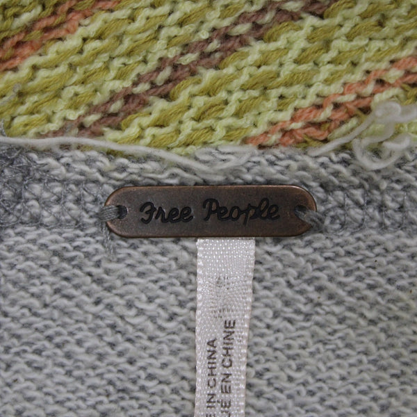 Free People Sz SP Yellow Gray Multicolor Bell Sleeve Crop Cotton Acrylic Sweater