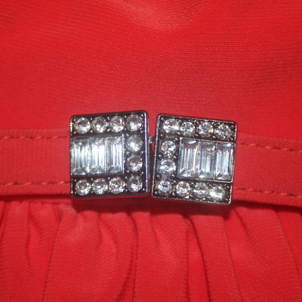 Lauren Ralph Lauren Dress NEW $156 Sz 6 Red Rhinestone Detail Belted Poly Dress