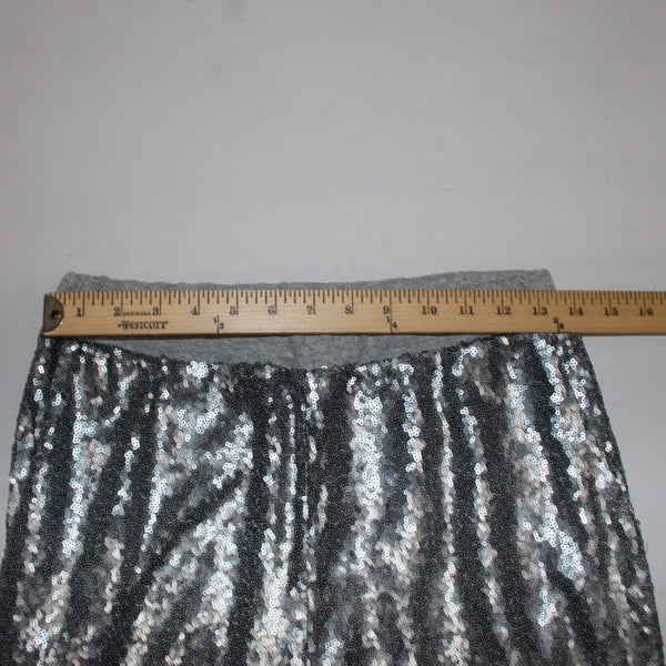 En Creme Pant Sz S x 27 Gray Silver Sequin All Over Elastic Waist Cotton Poly