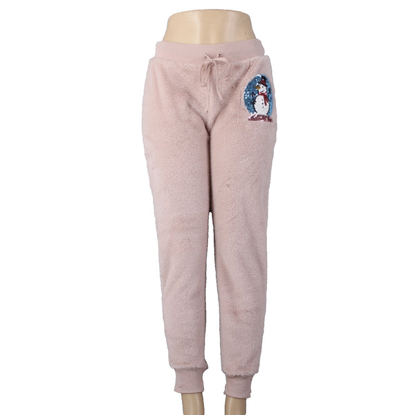 Third Wish Pajama Pants NEW Sz S x 29 Pink Faux Fur Sequin Snowman 100% Poly