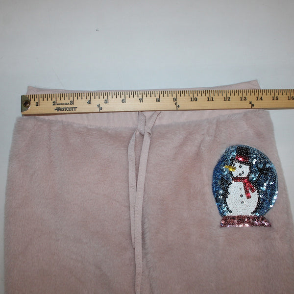 Third Wish Pajama Pants NEW Sz S x 29 Pink Faux Fur Sequin Snowman 100% Poly