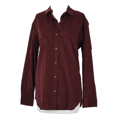 Eddie Bauer NEW $75 Dark Berry Purple Corduroy Collared 100% Cotton Top