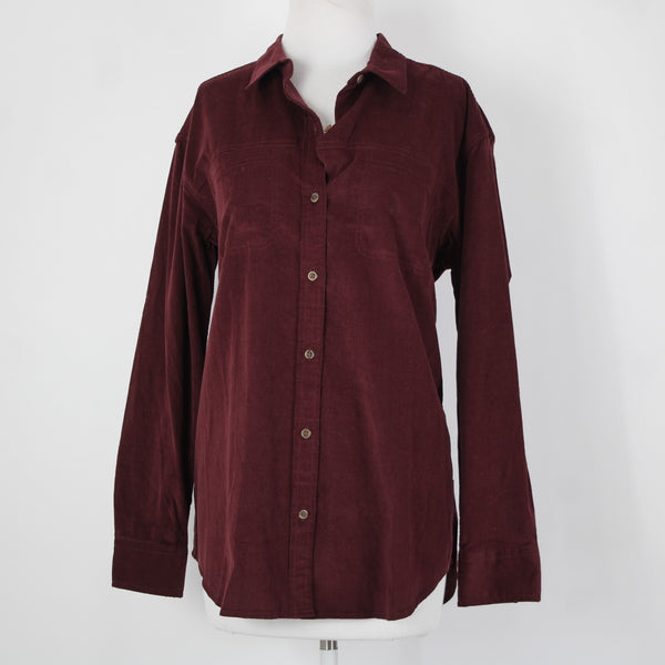 Eddie Bauer NEW $75 Dark Berry Purple Corduroy Collared 100% Cotton Top