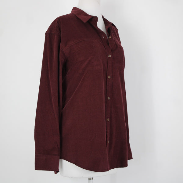 Eddie Bauer NEW $75 Dark Berry Purple Corduroy Collared 100% Cotton Top