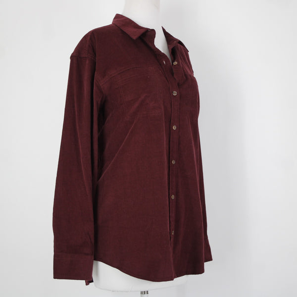 Eddie Bauer NEW $75 Dark Berry Purple Corduroy Collared 100% Cotton Top