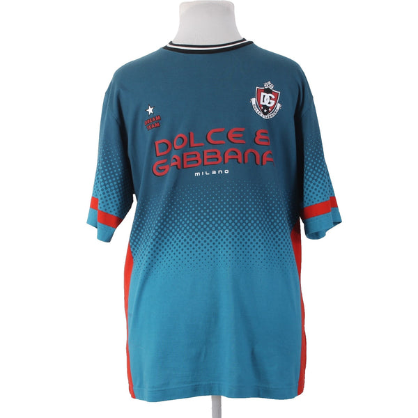 Dolce Gabbana Badge Shirt Sz 54 Blue Red White Ombre Logo Cotton Elastane Shirt
