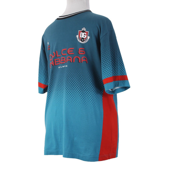 Dolce Gabbana Badge Shirt Sz 54 Blue Red White Ombre Logo Cotton Elastane Shirt