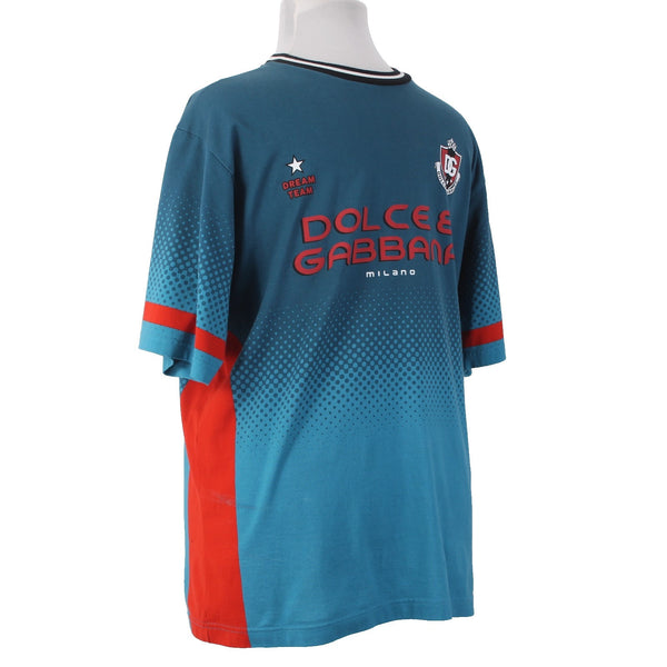 Dolce Gabbana Badge Shirt Sz 54 Blue Red White Ombre Logo Cotton Elastane Shirt