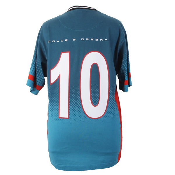 Dolce Gabbana Badge Shirt Sz 54 Blue Red White Ombre Logo Cotton Elastane Shirt