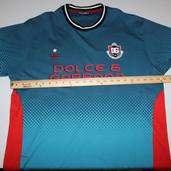 Dolce Gabbana Badge Shirt Sz 54 Blue Red White Ombre Logo Cotton Elastane Shirt
