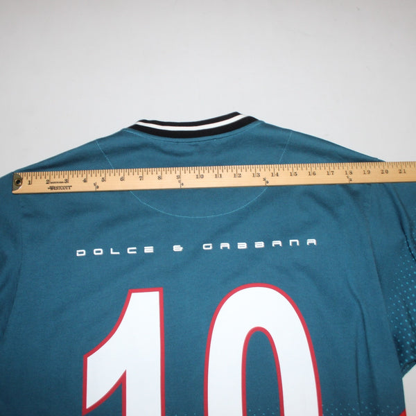 Dolce Gabbana Badge Shirt Sz 54 Blue Red White Ombre Logo Cotton Elastane Shirt